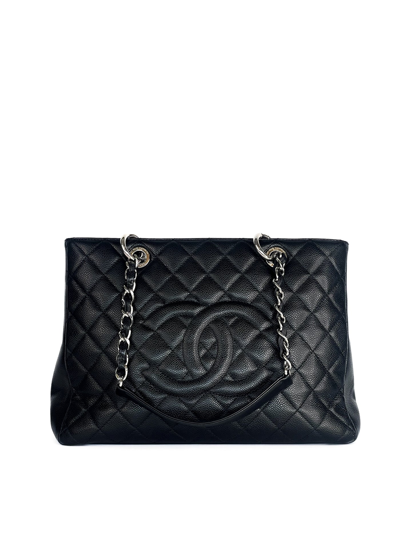 Chanel Grand Shopping Tote (GST) Black Quilted Caviar Leather Silver Hardware