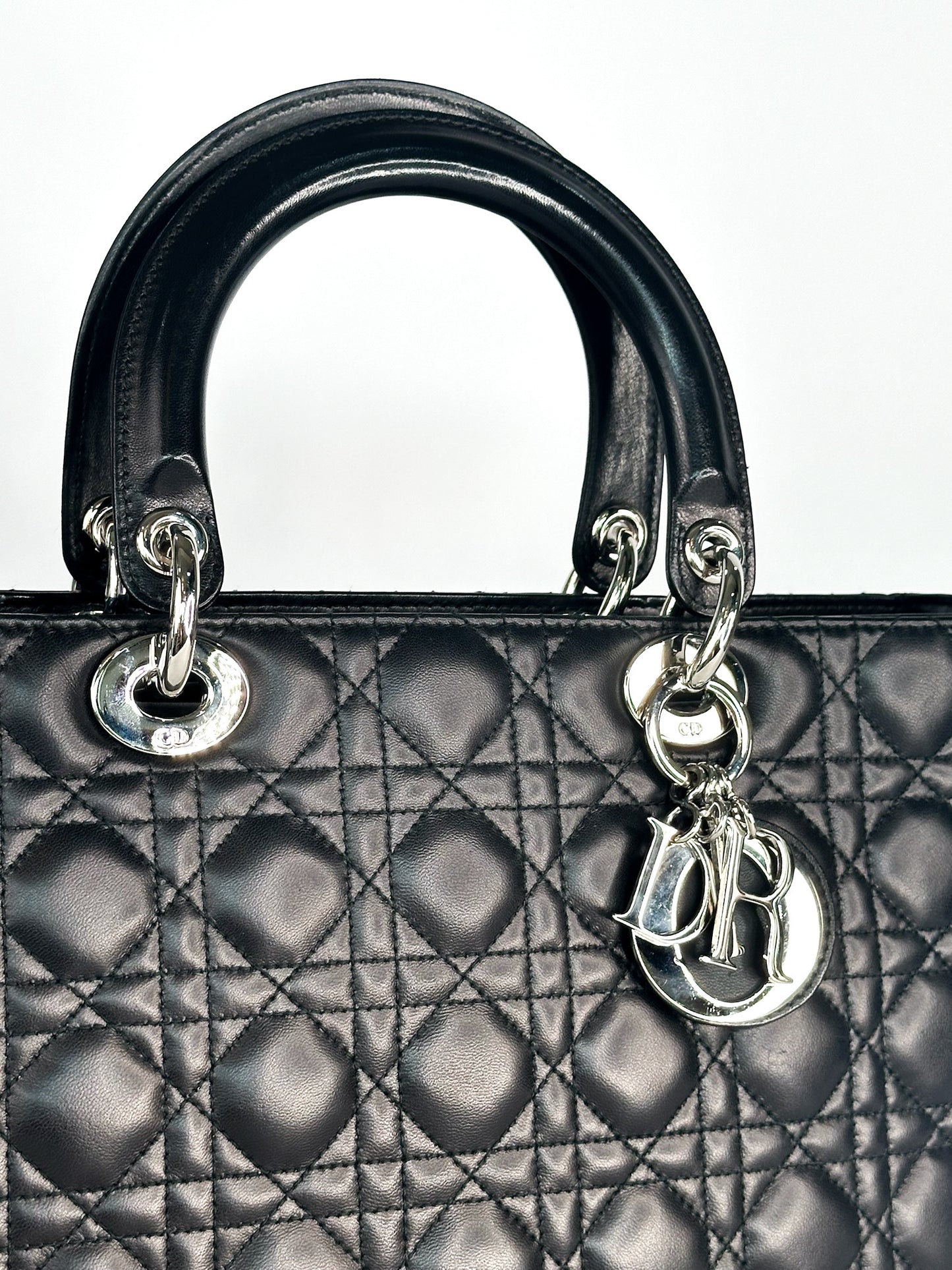 Christian Dior Large Lady Dior Black Cannage Lambskin Silver Hardware
