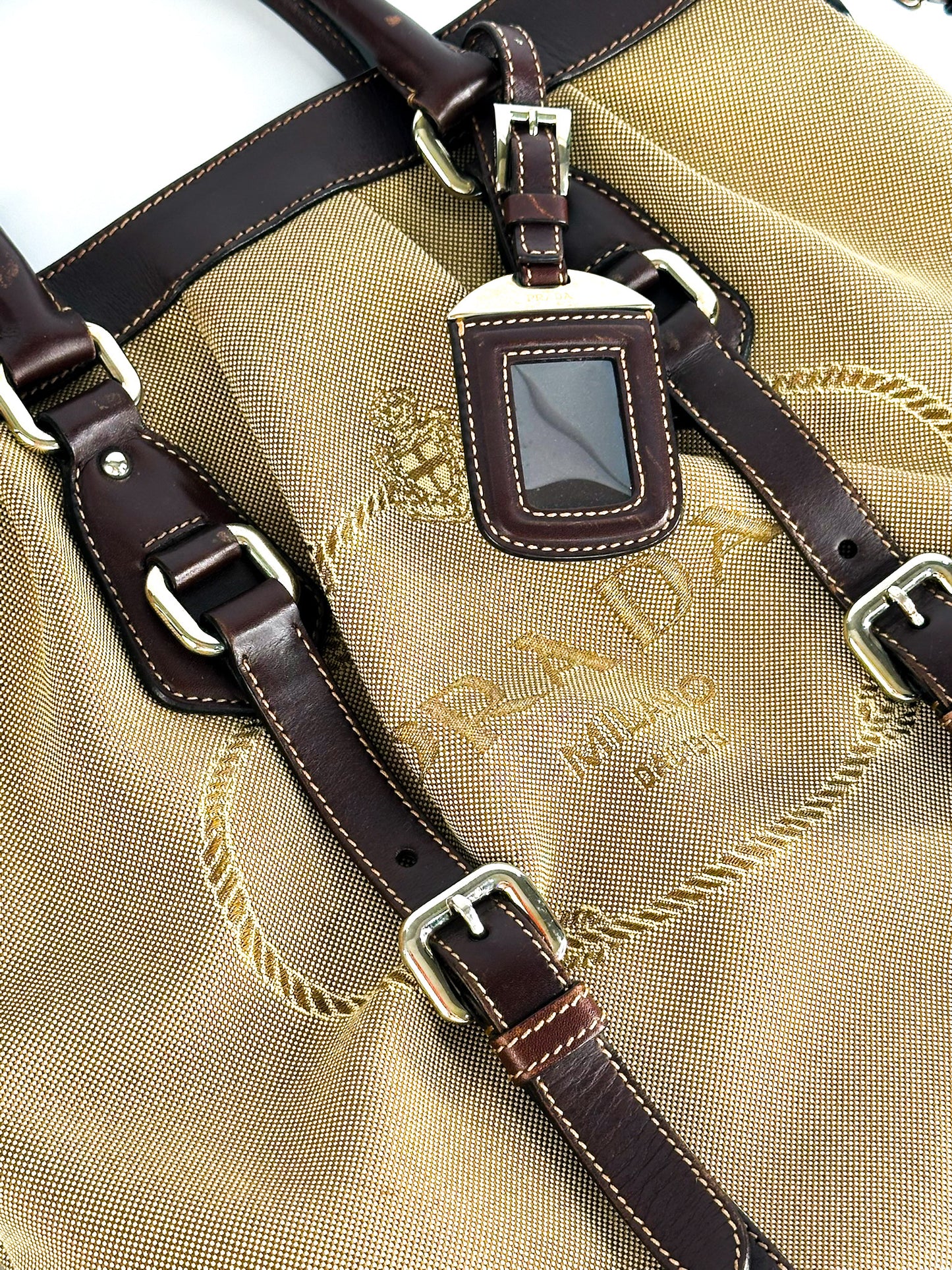 Prada Jacquard Two Way Tote Shoulder Bag