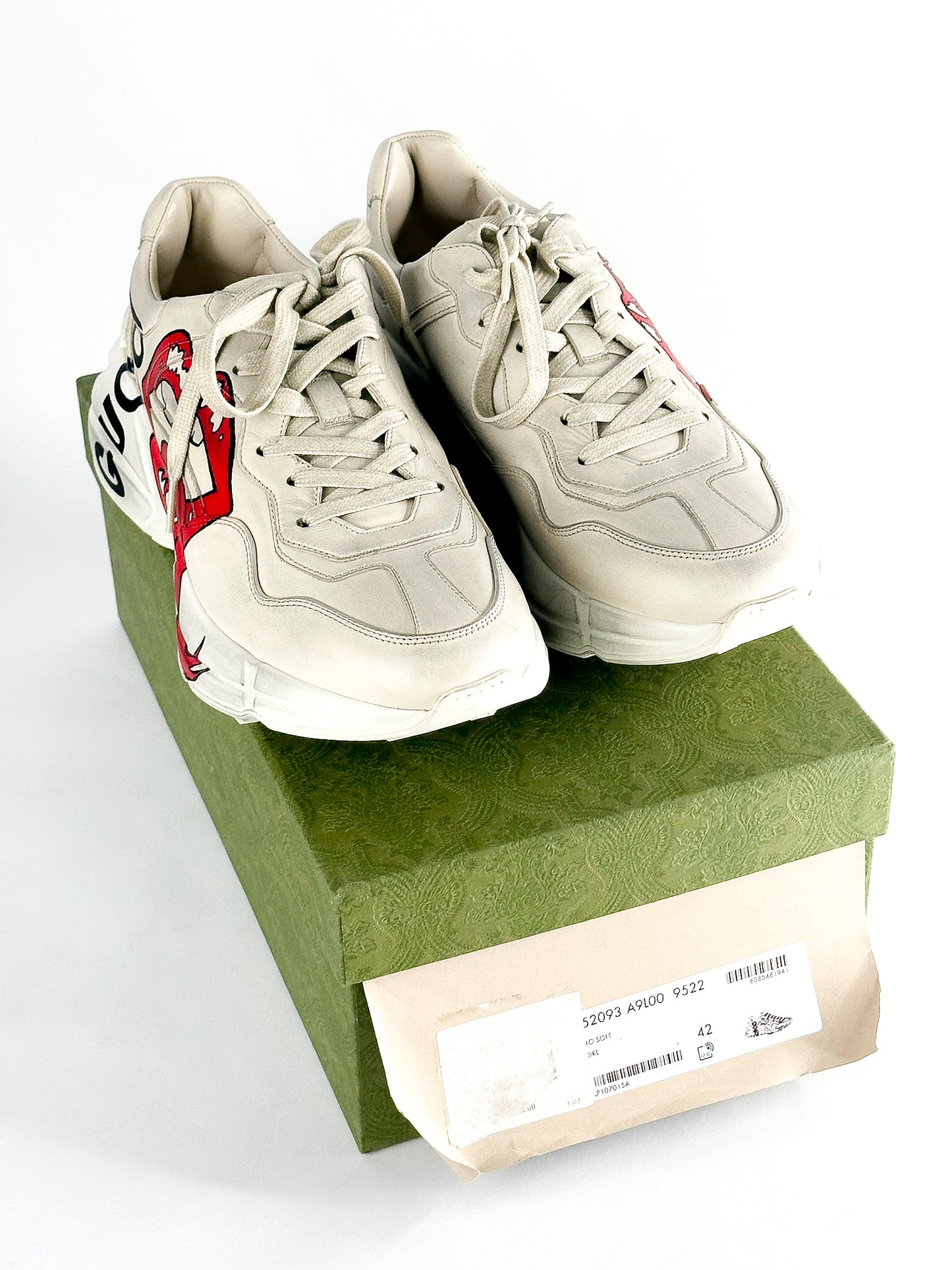 Gucci Cream Leather Rhyton Lace Up Sneakers Size 42