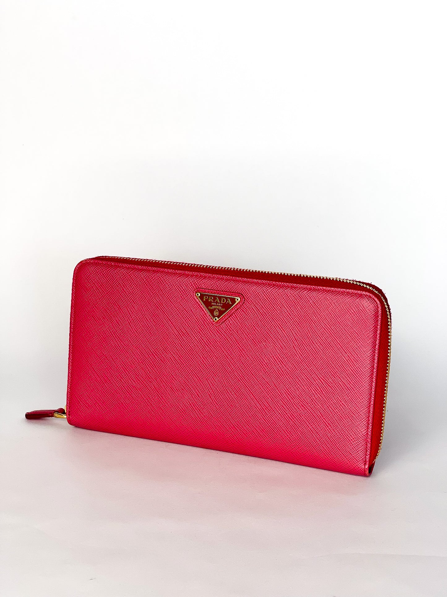 Prada Saffiano Long Zip Around Wallet Pink
