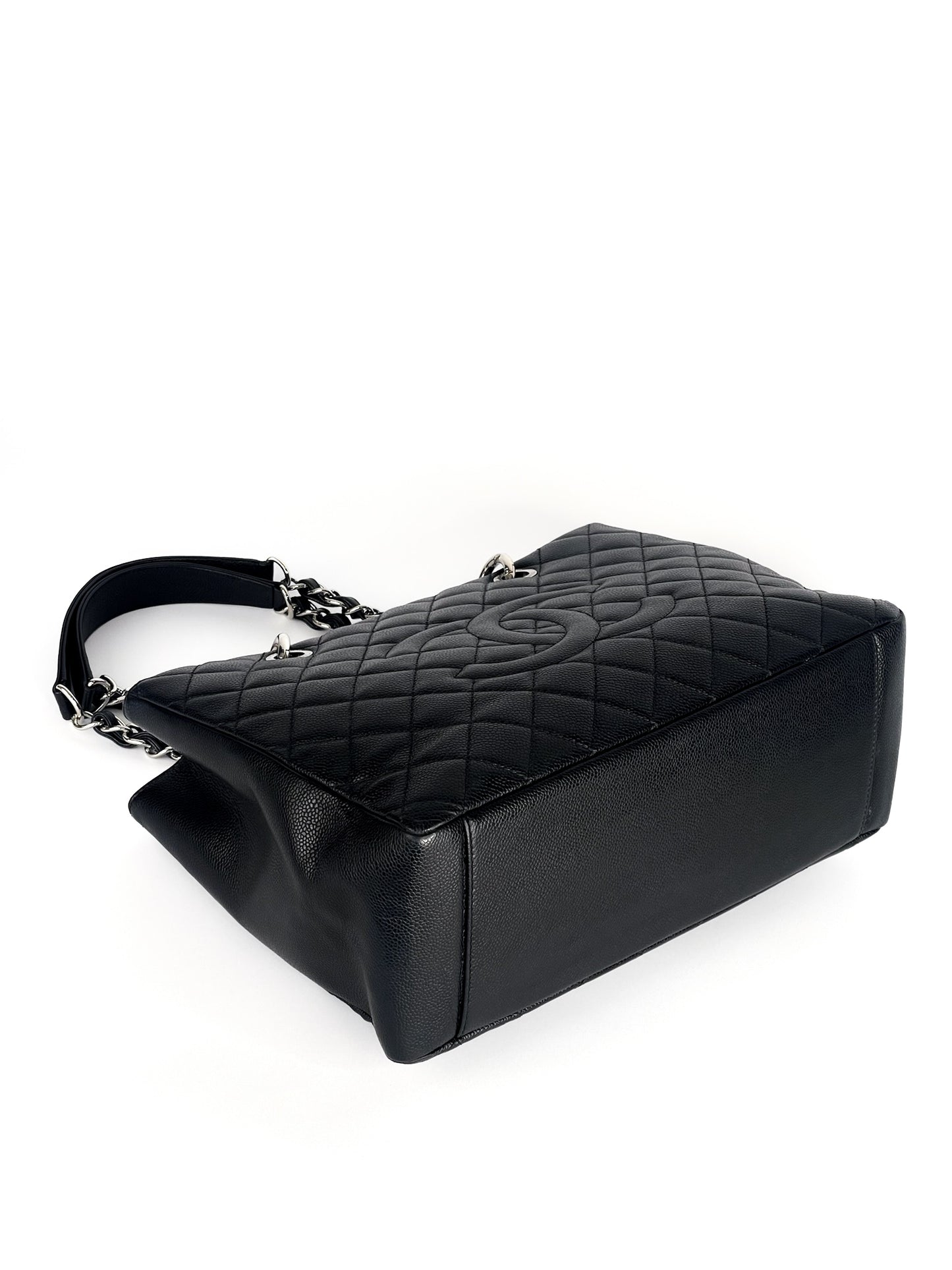 Chanel Grand Shopping Tote (GST) Black Quilted Caviar Leather Silver Hardware