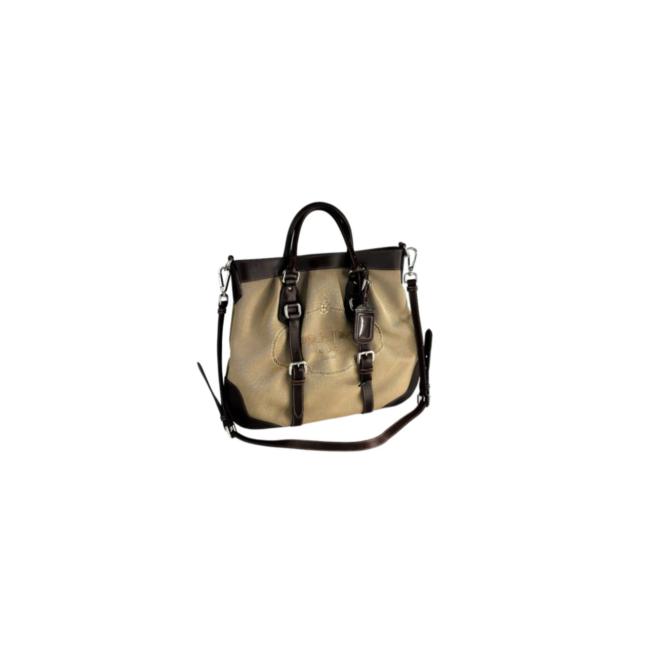 Prada Jacquard Two Way Tote Shoulder Bag