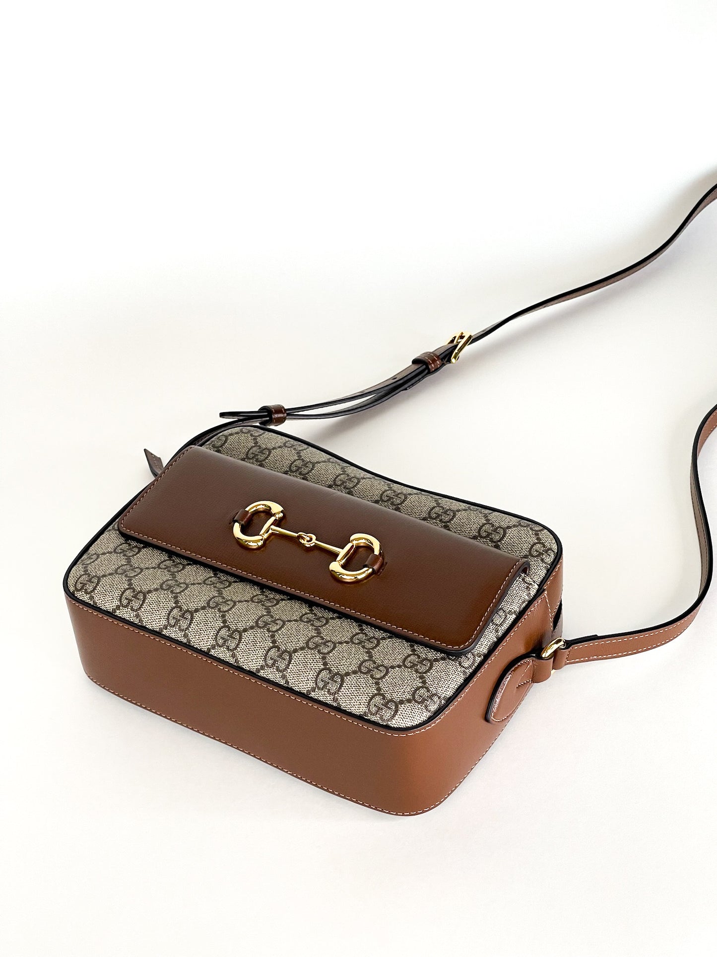 Gucci Small Horsebit Beige/Brown GG Supreme Canvas and Leather Shoulder Bag