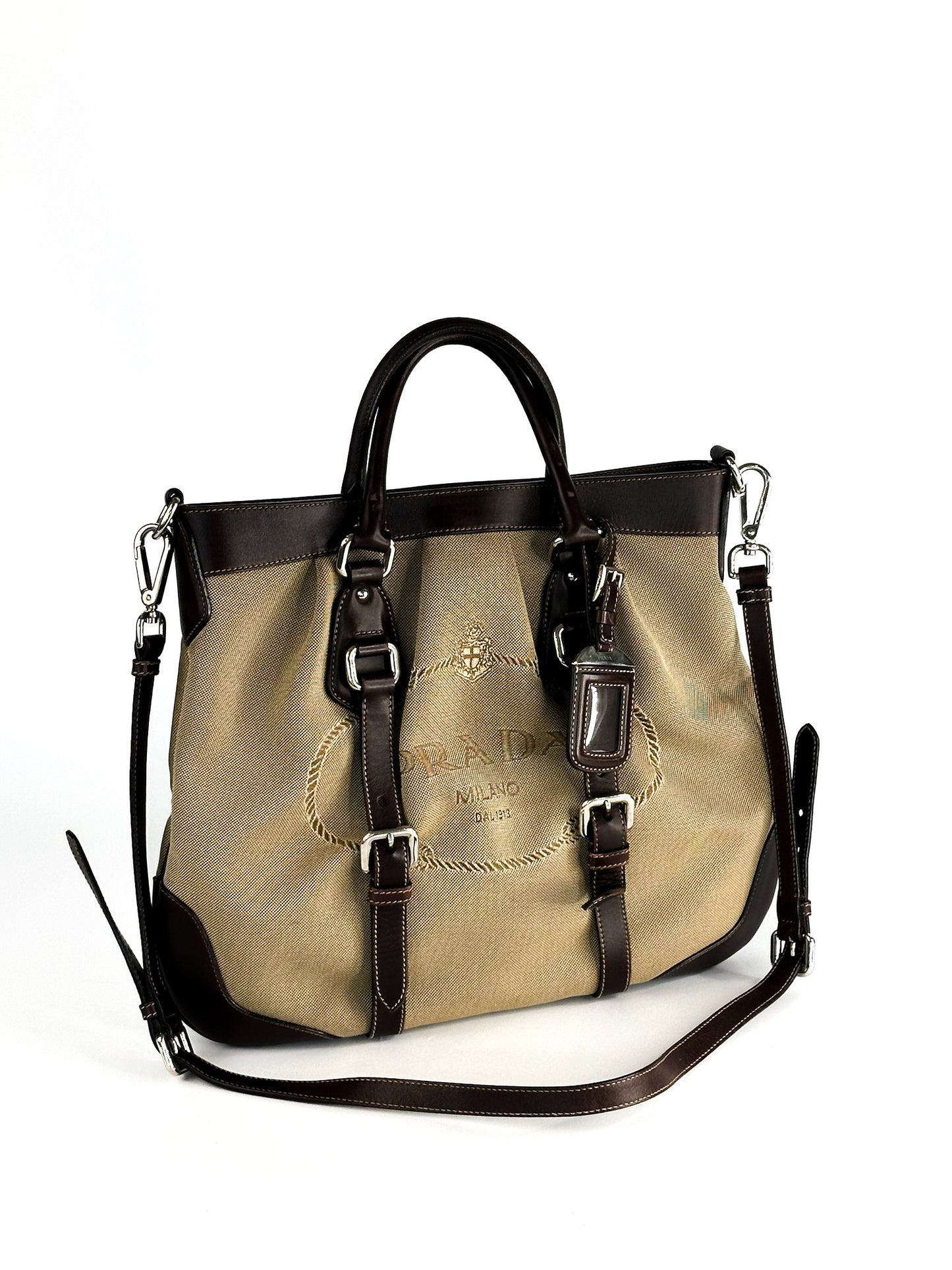 Prada Jacquard Two Way Tote Shoulder Bag