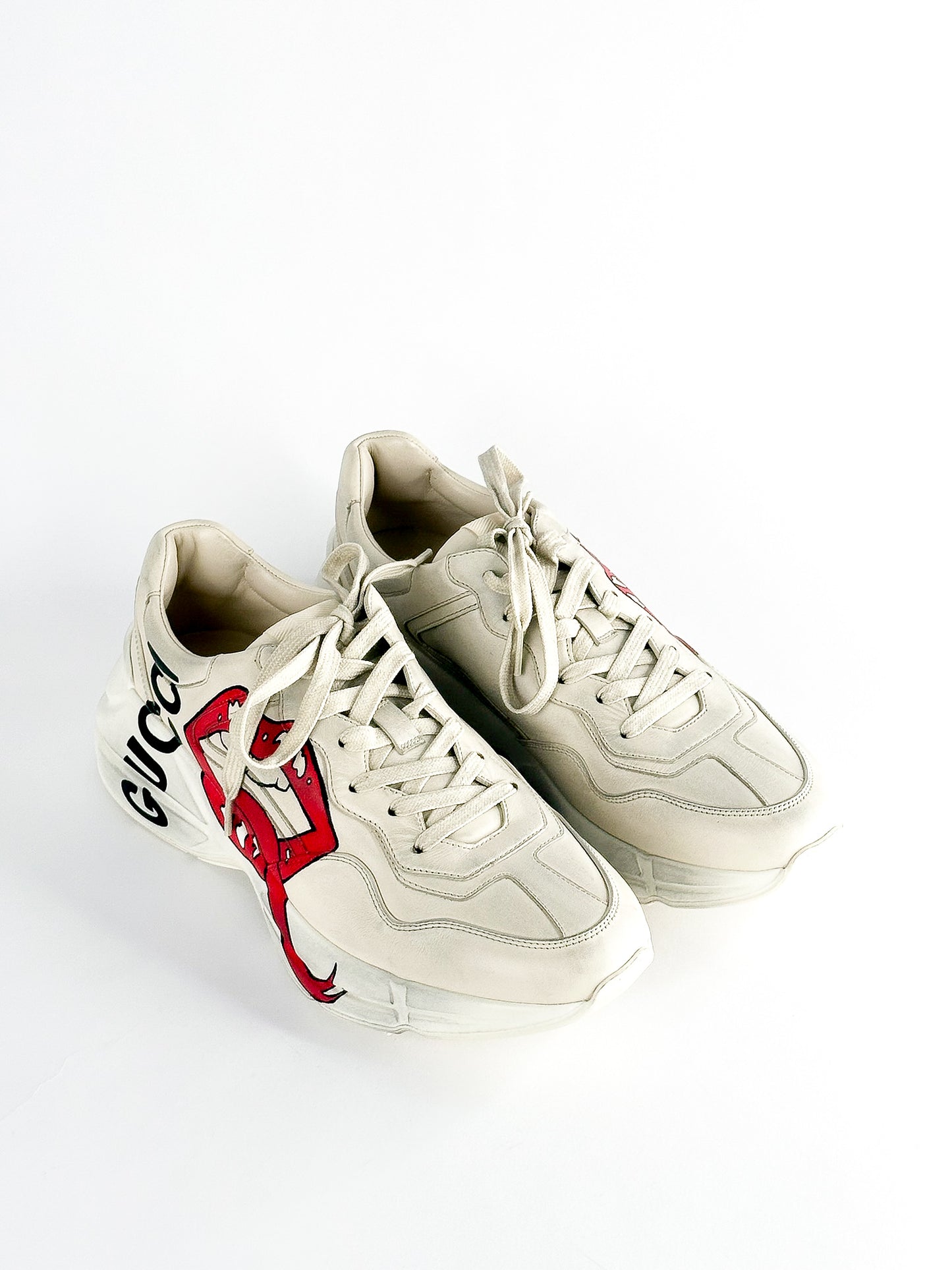 Gucci Cream Leather Rhyton Lace Up Sneakers Size 42