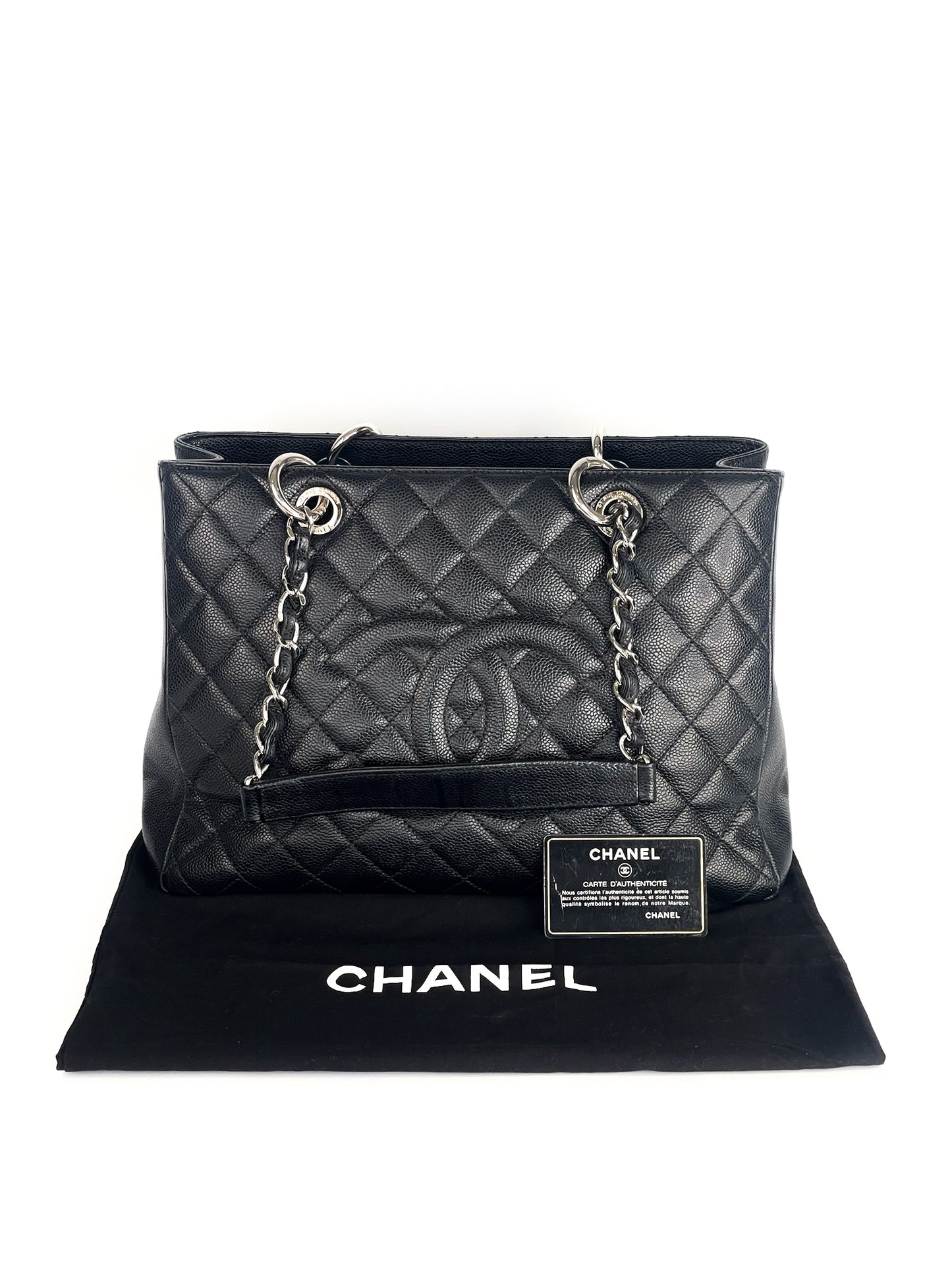 Chanel Grand Shopping Tote (GST) Black Quilted Caviar Leather Silver Hardware