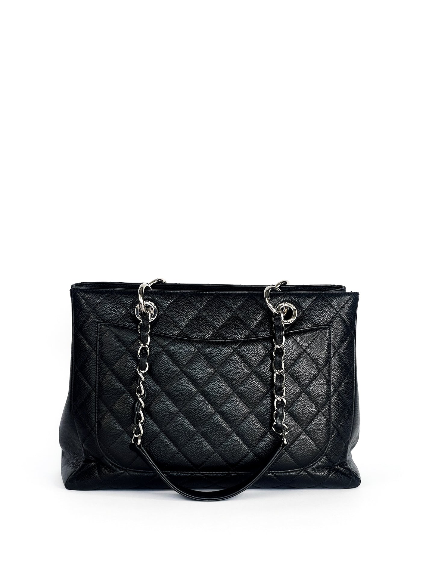 Chanel Grand Shopping Tote (GST) Black Quilted Caviar Leather Silver Hardware