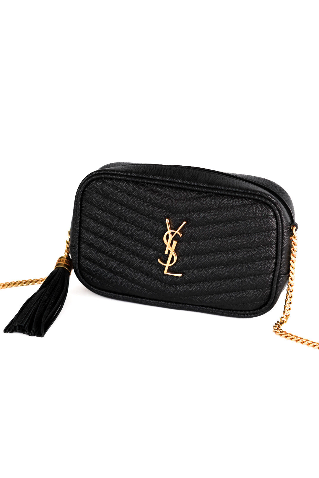 Saint Laurent Grain De Poudre Matelasse Monogram Mini Lou Camera Bag Black