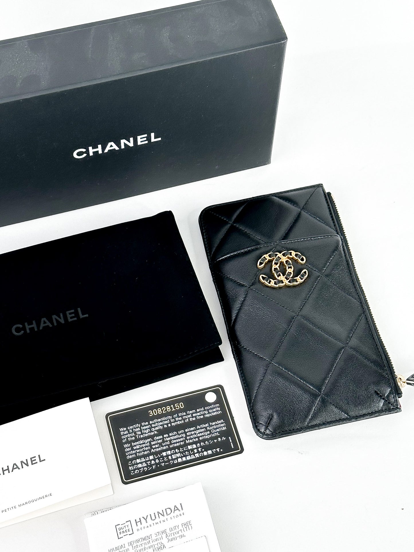 Chanel 19 Vertical Phone Case Pouch Quilted Goatskin