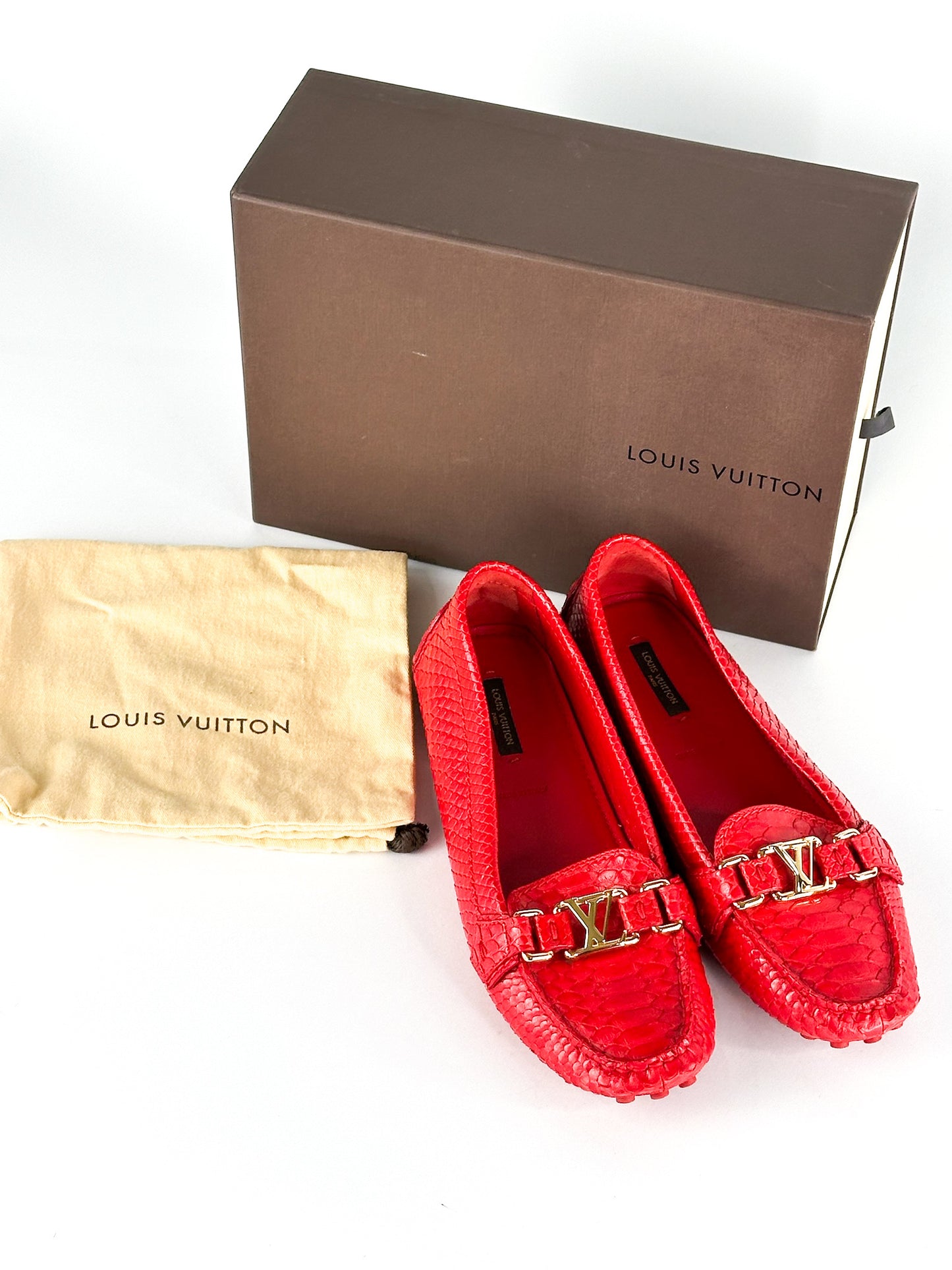 Louis Vuitton Red Python Leather Loafers Size 40