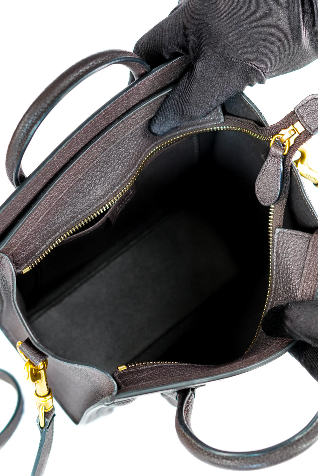 Celine Drummed Calfskin Nano Luggage Brown