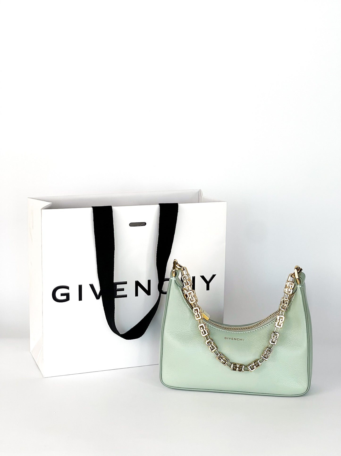 Givenchy Smooth Calfskin Mini Moon Cut Out Shoulder Bag Celadon