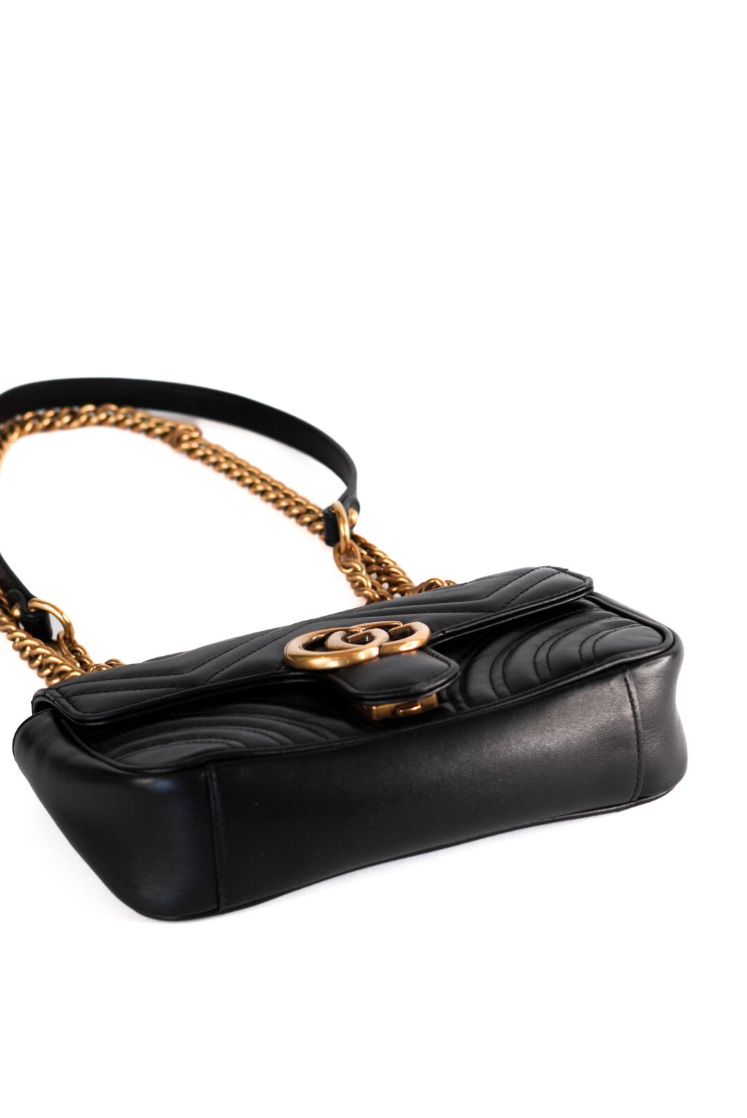 Gucci Calfskin Matelasse Mini GG Marmont Shoulder Bag Black
