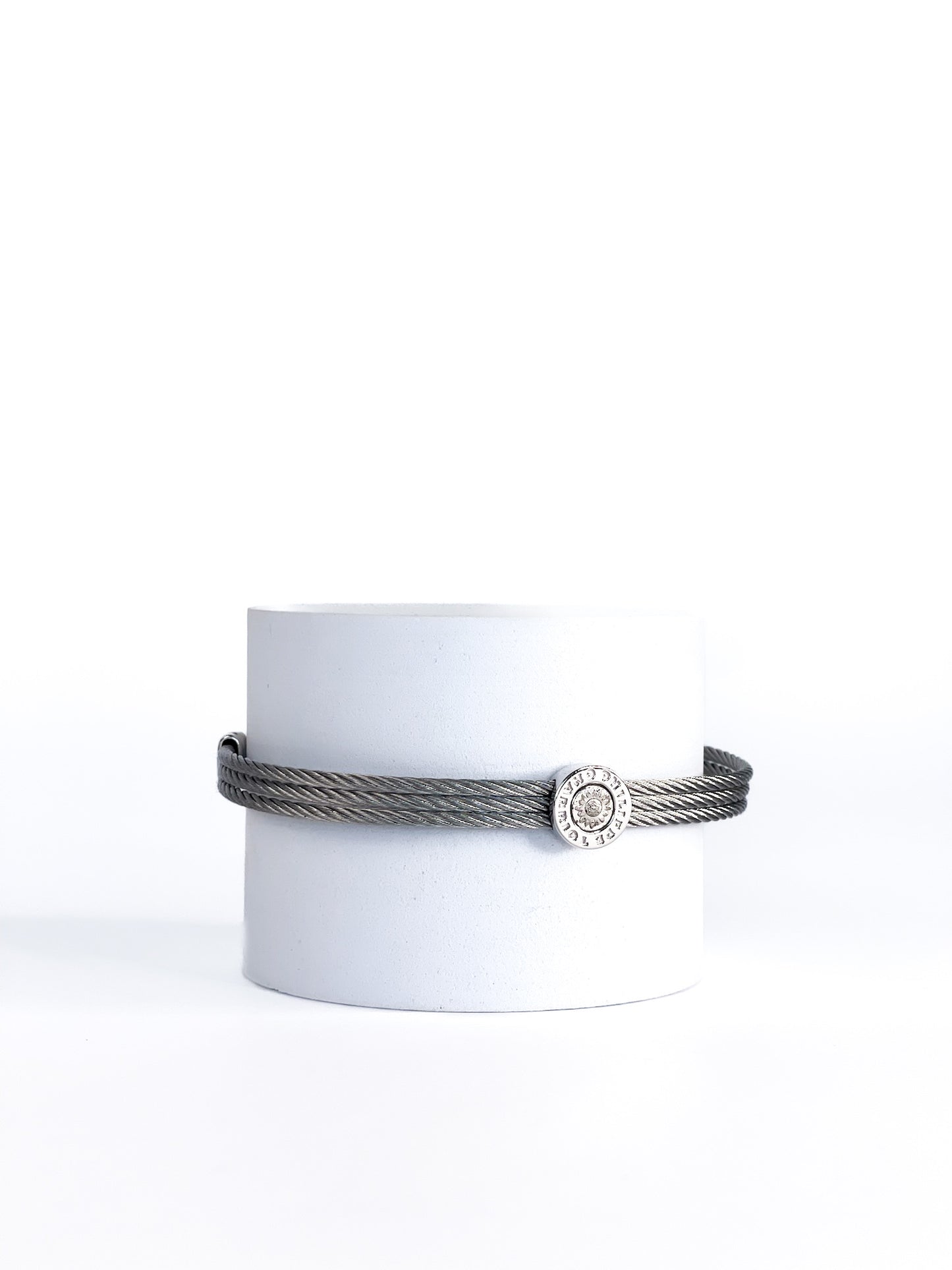 Philippe Charriol Stainless Steel Three Cables Round Logo Bangle Bracelet