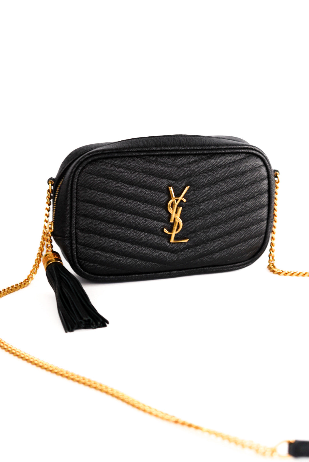 Saint Laurent Grain De Poudre Matelasse Monogram Mini Lou Camera Bag Black