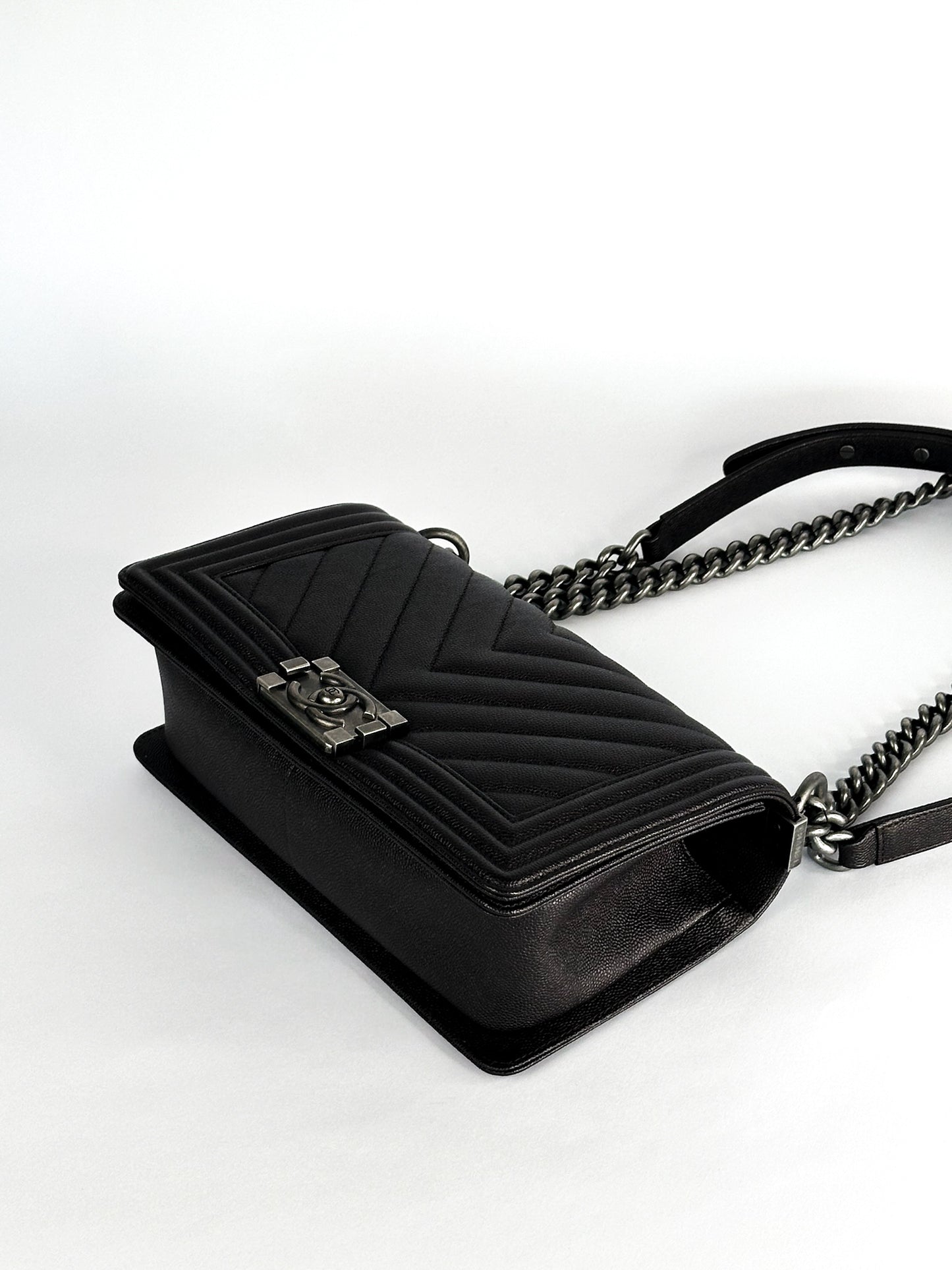 Chanel Caviar Chevron Quilted Medium Boy Flap