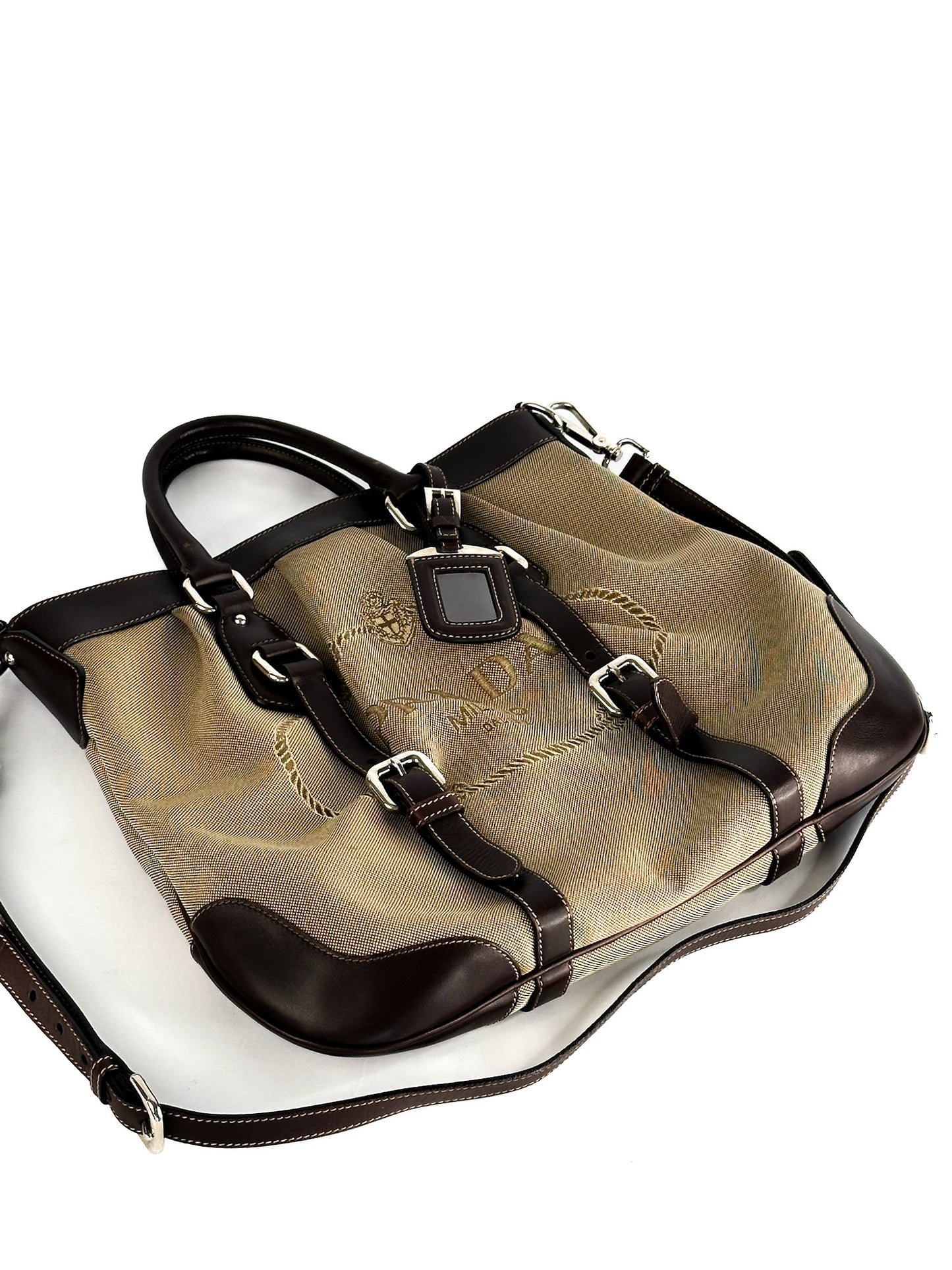 Prada Jacquard Two Way Tote Shoulder Bag