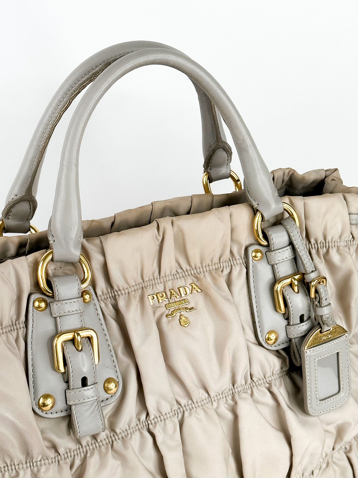 Prada Tessuto Gaufre Alluminio Two Way Bag Gold Hardware