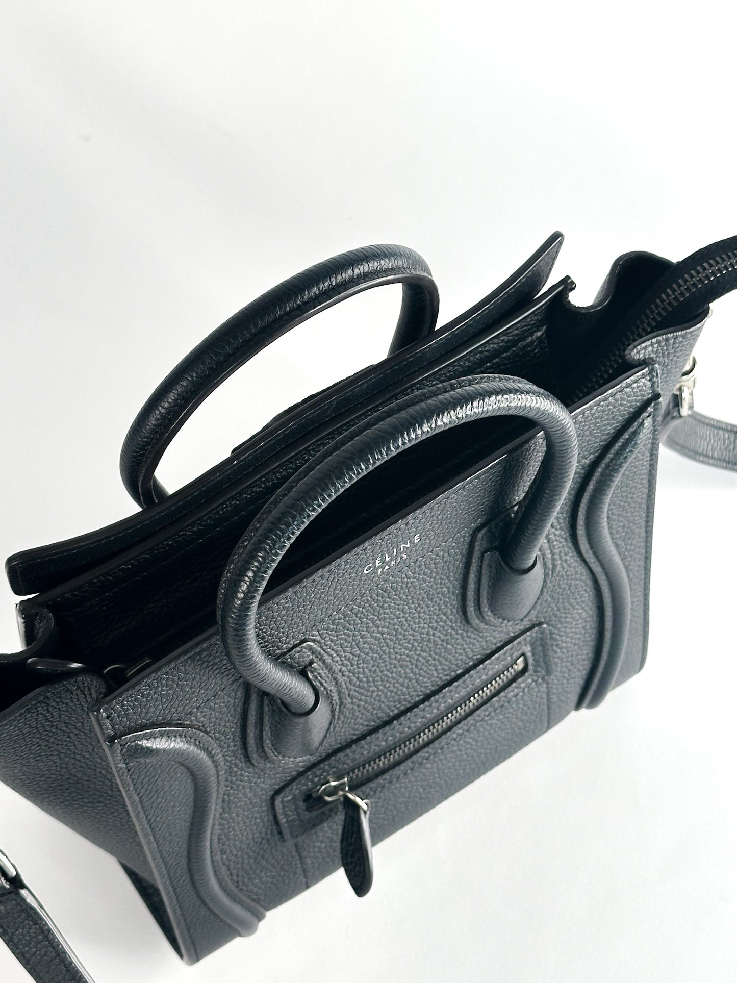 Celine Nano Luggage Bag In Drummed Calfskin Leather