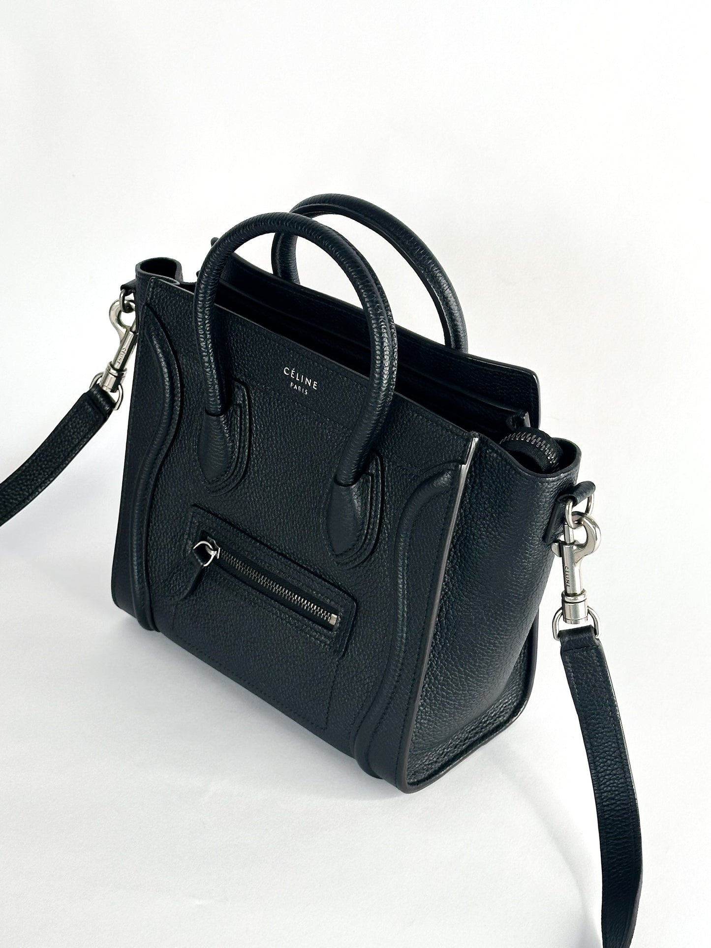 Celine Nano Luggage Bag In Drummed Calfskin Leather