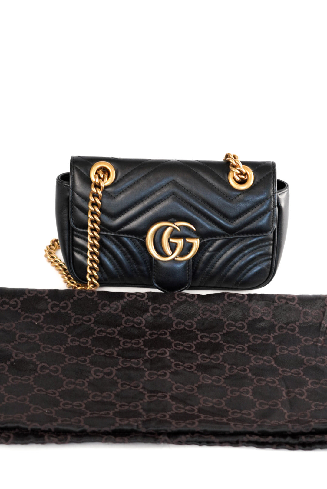 Gucci Calfskin Matelasse Mini GG Marmont Shoulder Bag Black