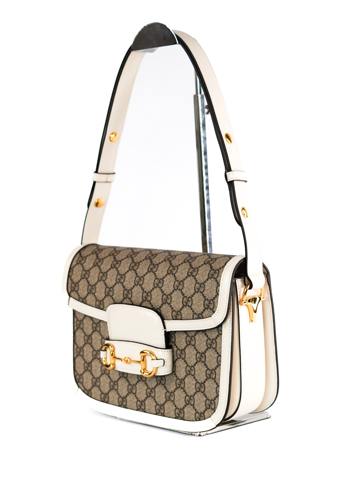 Gucci Beige/Off White GG Supreme Canvas and Leather Medium Horsebit 1955 Shoulder Bag
