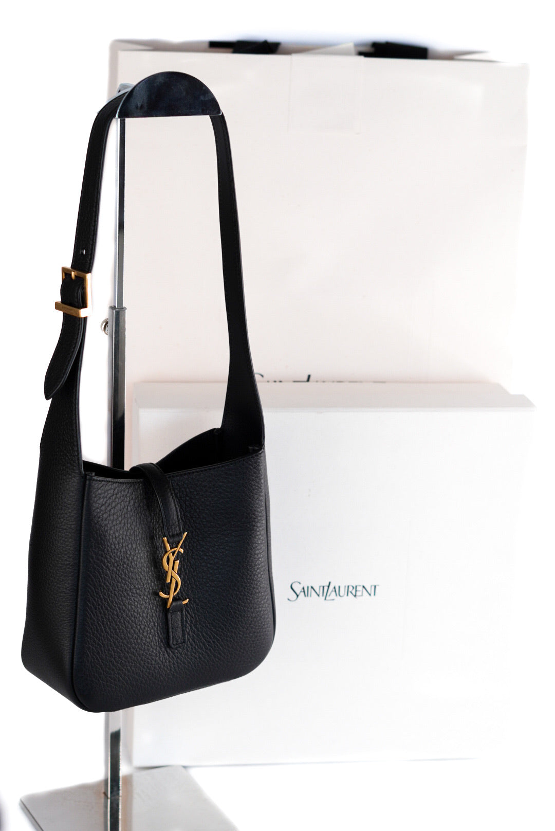 Saint Laurent Grained Calfskin Baby Le 5 A 7 Supple Hobo Black