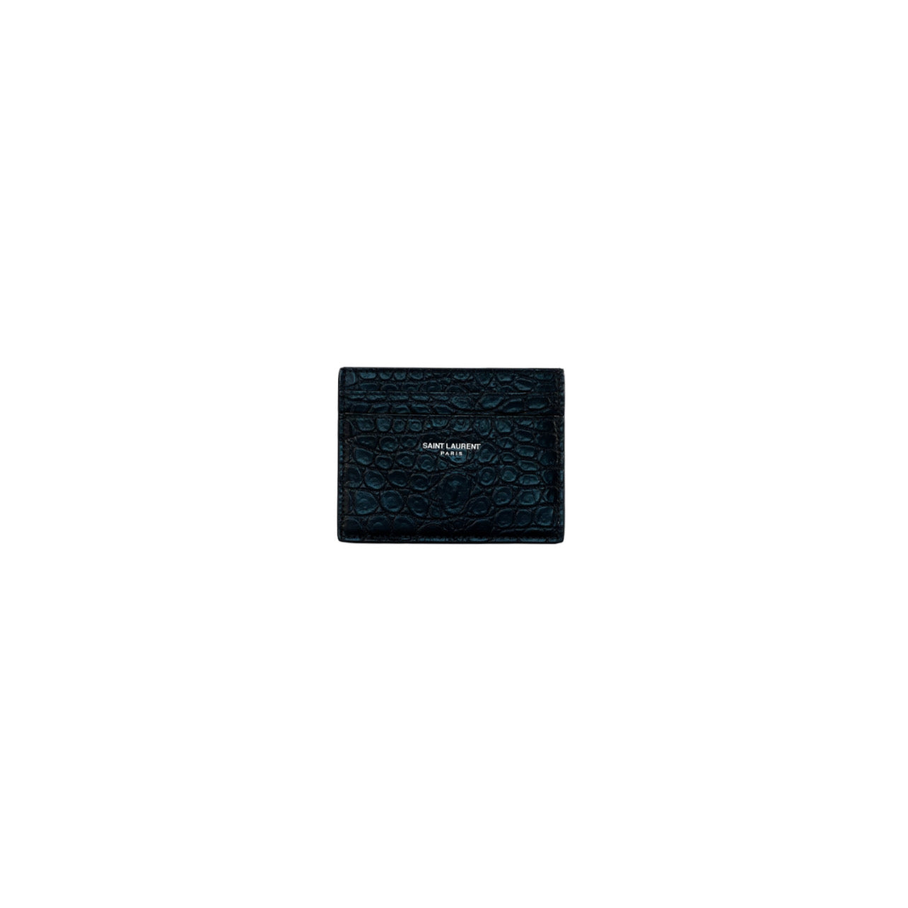 Saint Laurent Calfskin Crocodile Embossed Card Case Black