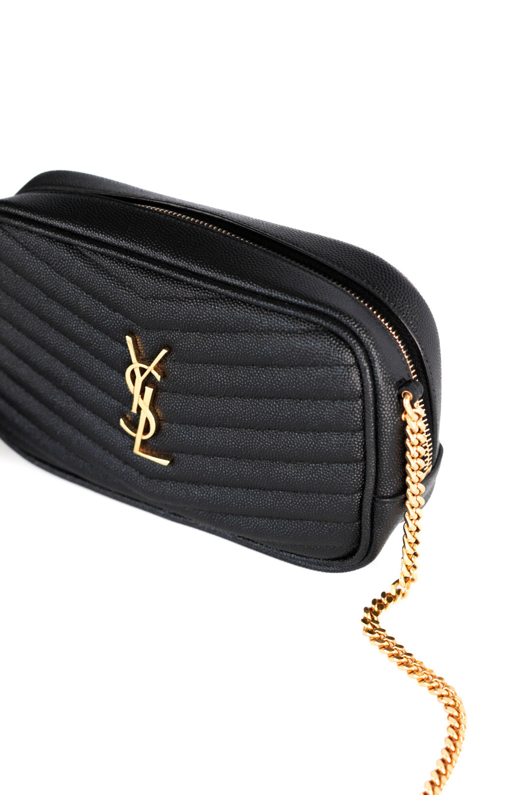 Saint Laurent Grain De Poudre Matelasse Monogram Mini Lou Camera Bag Black