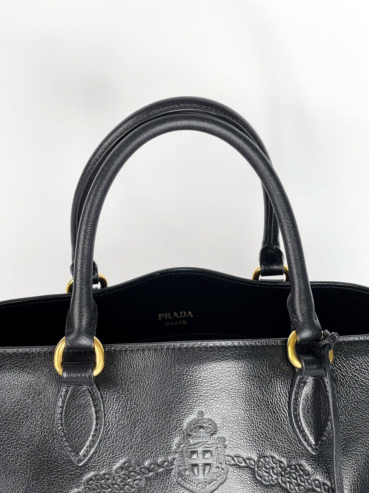Prada Glace Calfskin Embossed Logo Tote Black