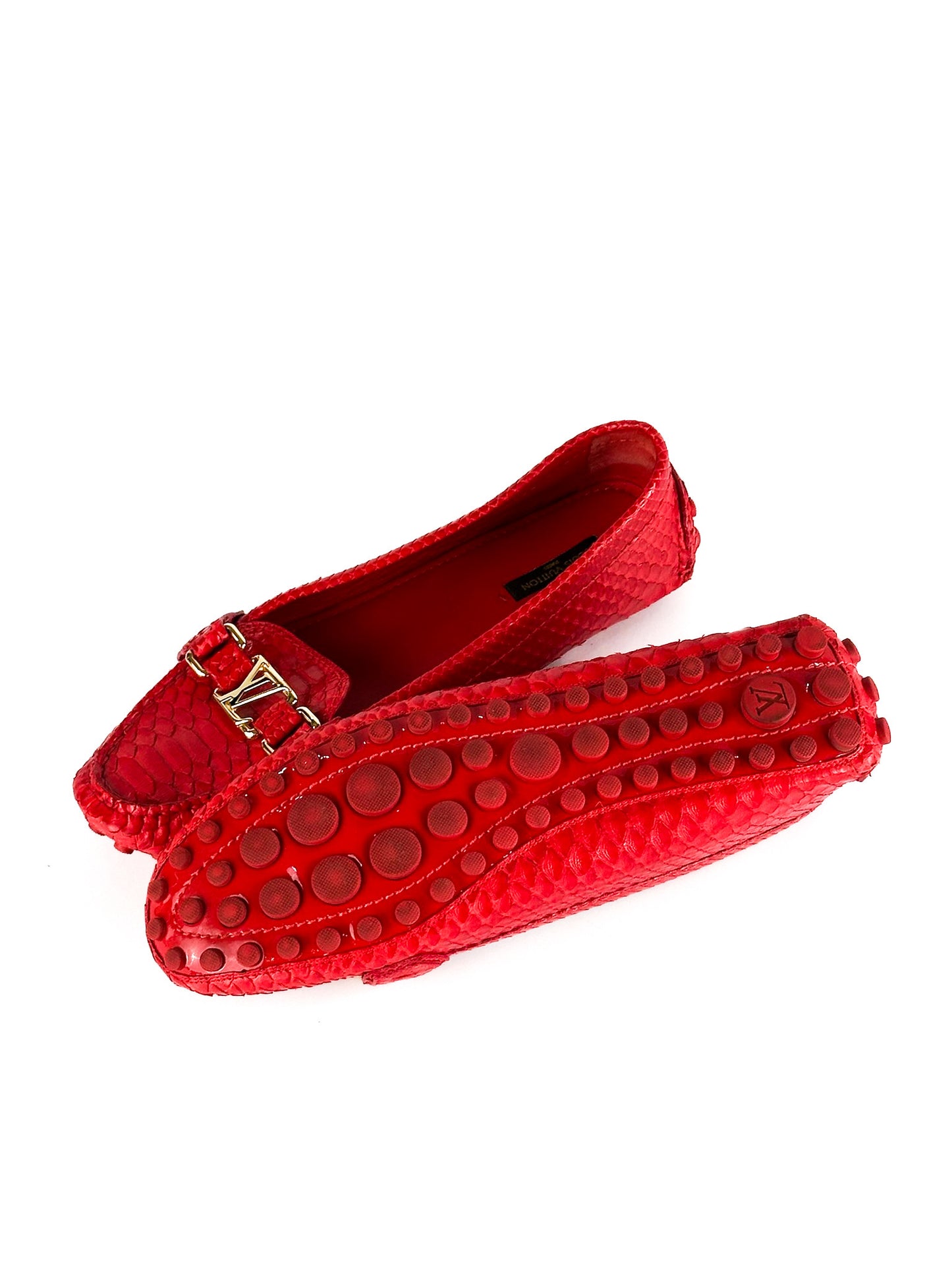 Louis Vuitton Red Python Leather Loafers Size 40