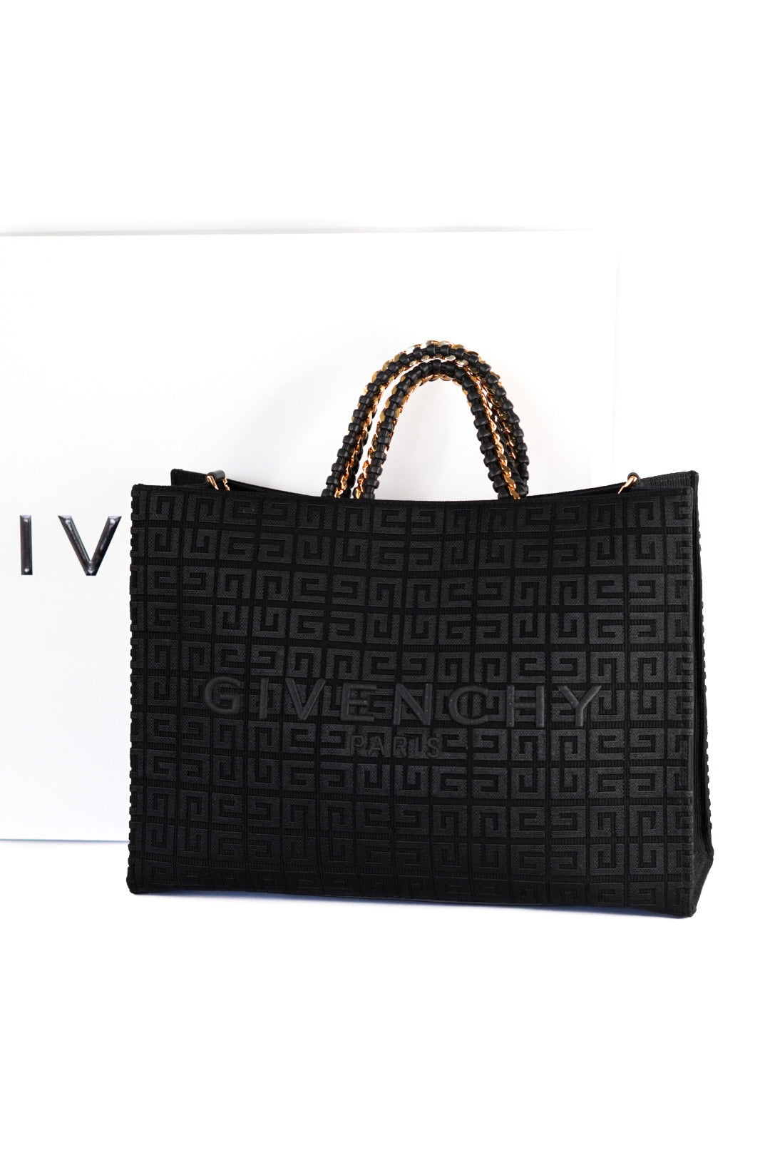 Givenchy Medium G-Tote Shopping Bag in 4G Embroidery with Chain