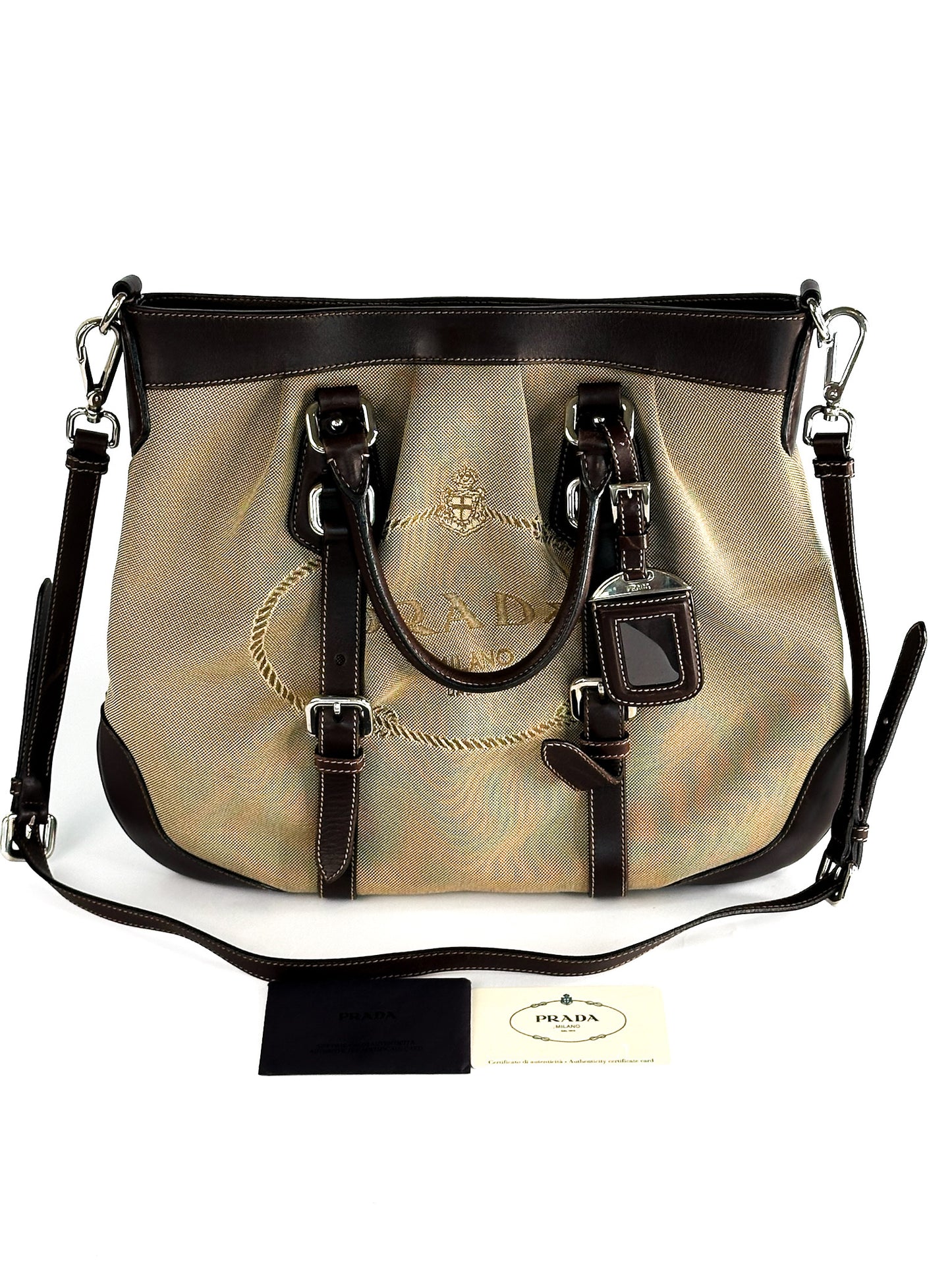Prada Jacquard Two Way Tote Shoulder Bag