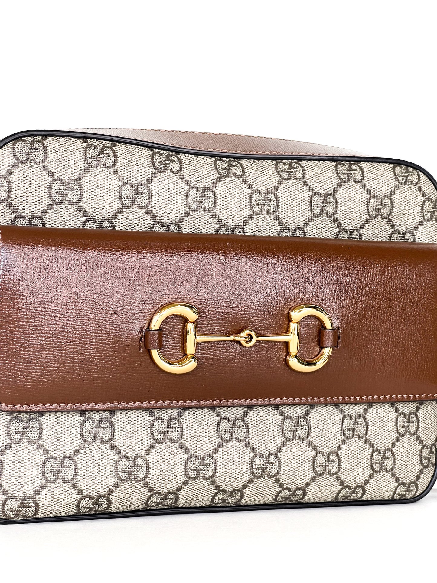 Gucci Small Horsebit Beige/Brown GG Supreme Canvas and Leather Shoulder Bag