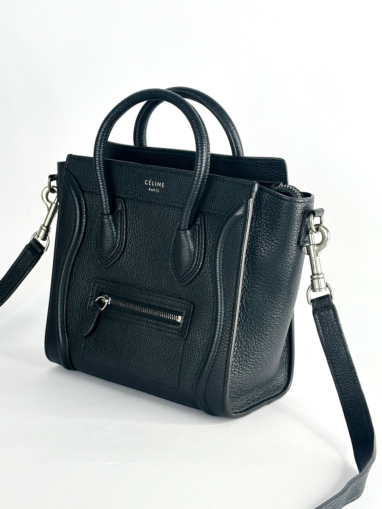 Celine Nano Luggage Bag In Drummed Calfskin Leather