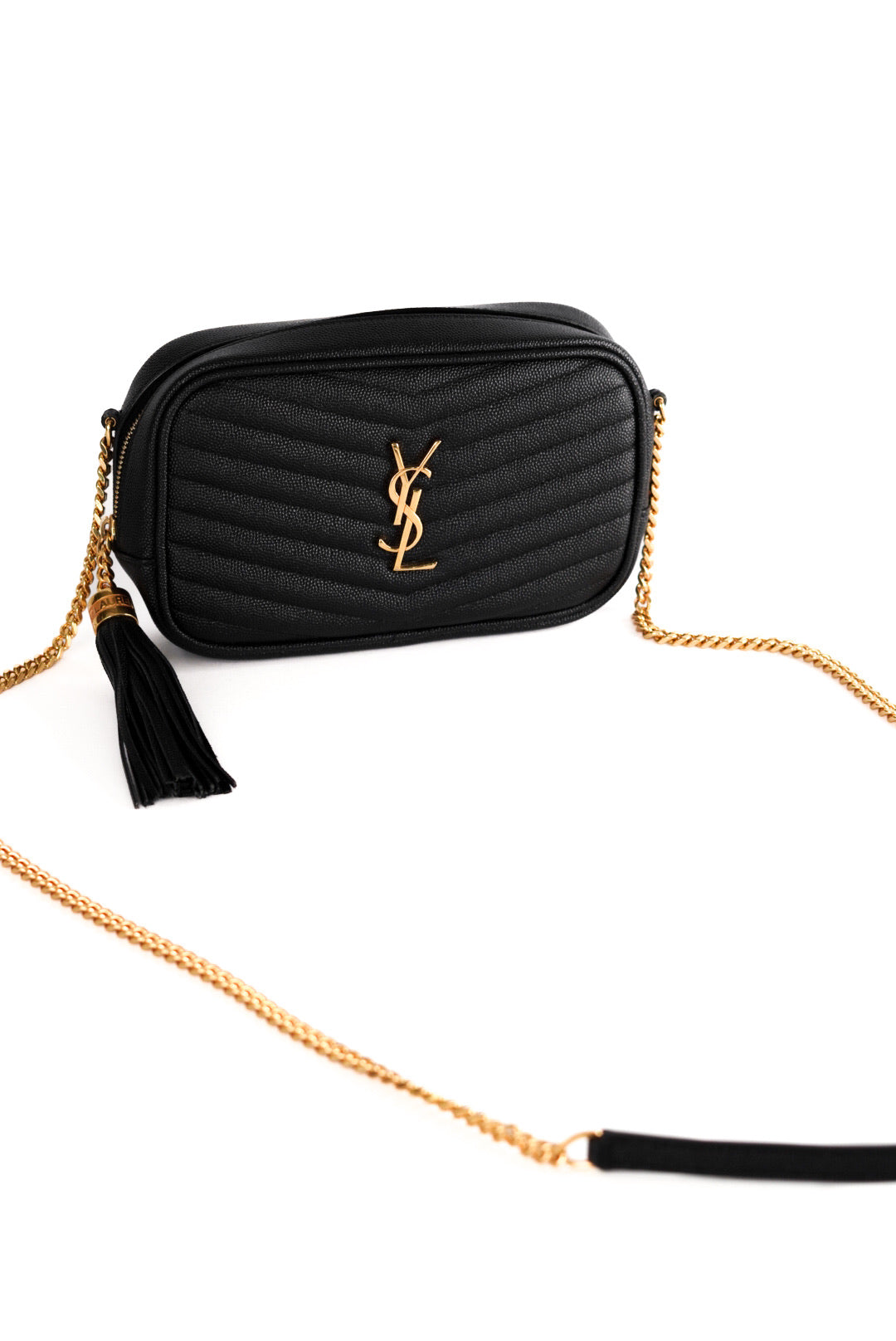 Saint Laurent Grain De Poudre Matelasse Monogram Mini Lou Camera Bag Black
