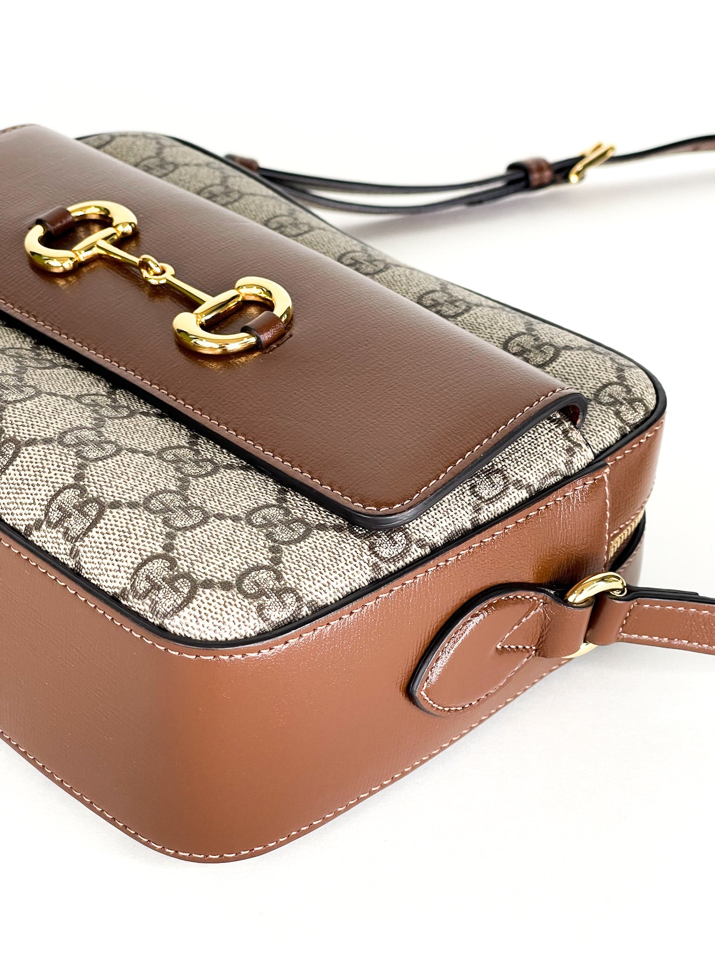 Gucci Small Horsebit Beige/Brown GG Supreme Canvas and Leather Shoulder Bag