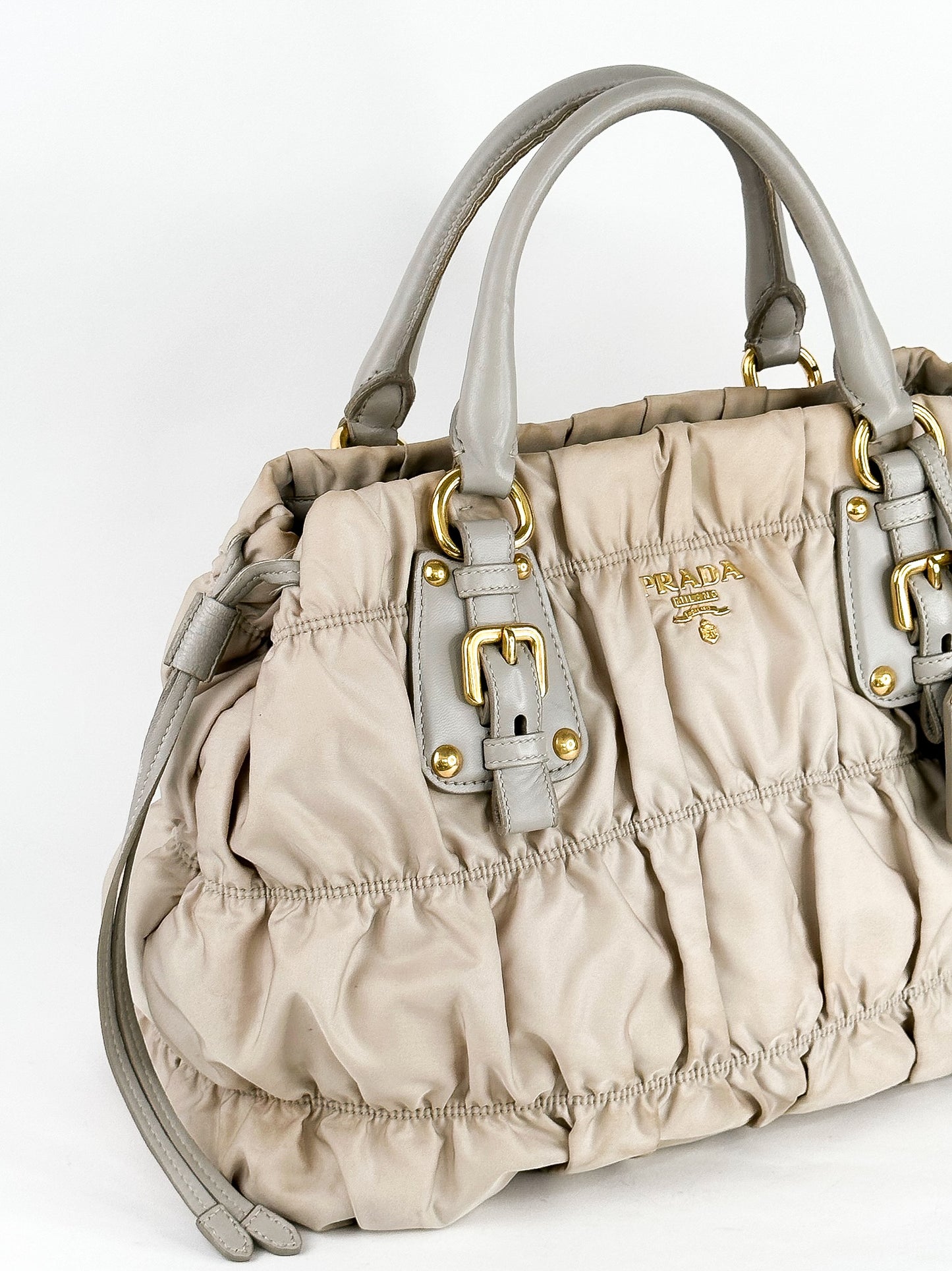 Prada Tessuto Gaufre Alluminio Two Way Bag Gold Hardware