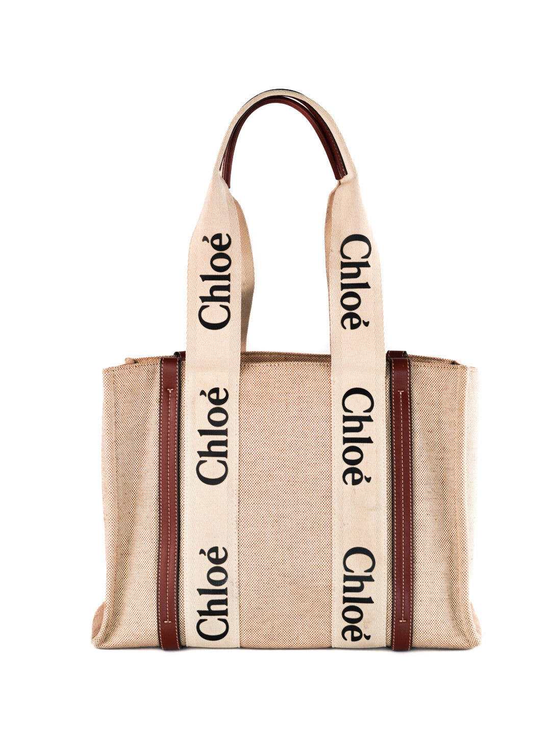 Chloe Beige/Brown Canvas and Leather Medium Woody Tote