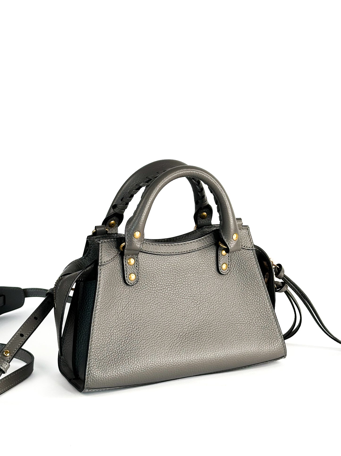 Balenciaga Grained Calfskin Neo Classic Gold Hardware Mini City Dark Grey