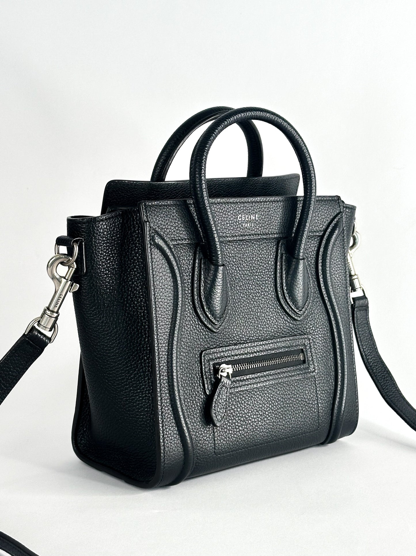 Celine Nano Luggage Bag In Drummed Calfskin Leather