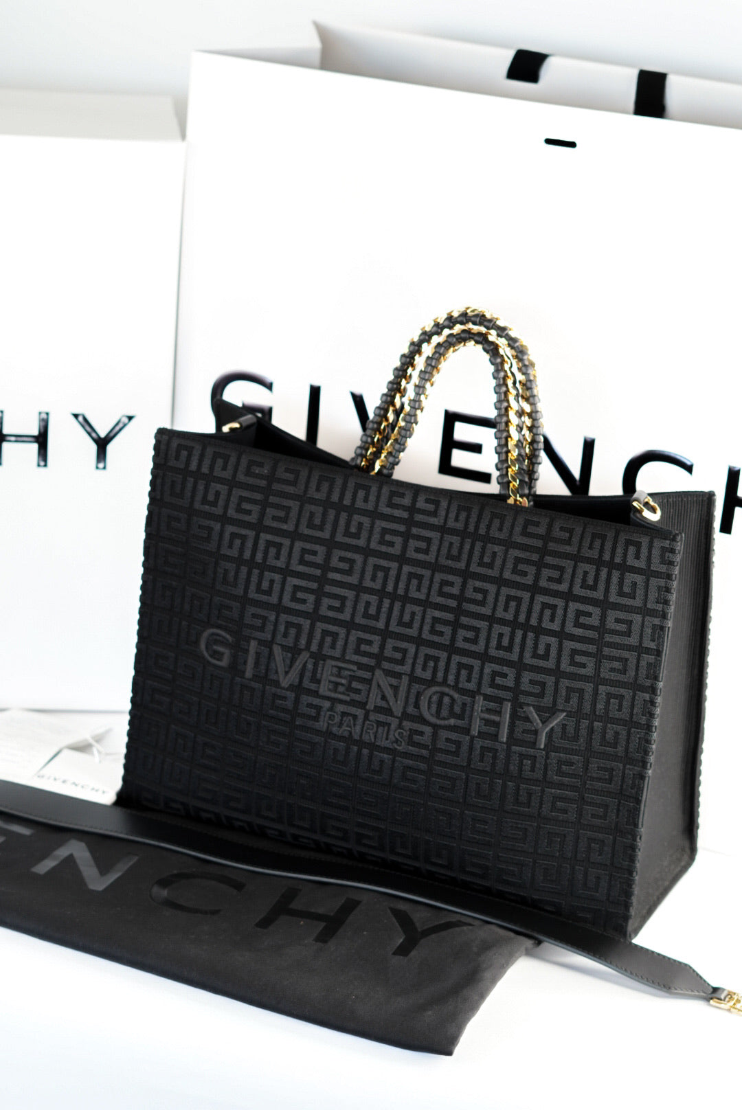 Givenchy Medium G-Tote Shopping Bag in 4G Embroidery with Chain