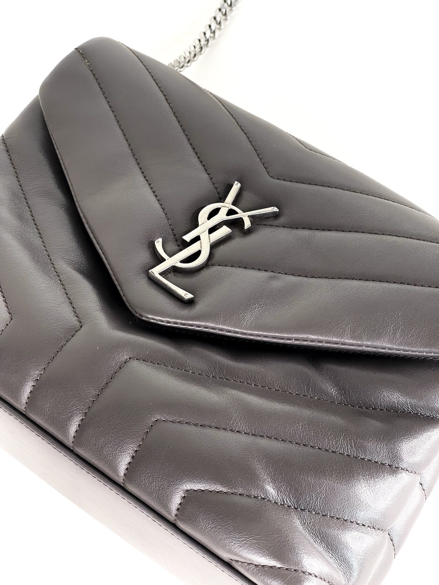 Saint Laurent Loulou Shoulder Bag Dark Grey Quilted Leather Small
