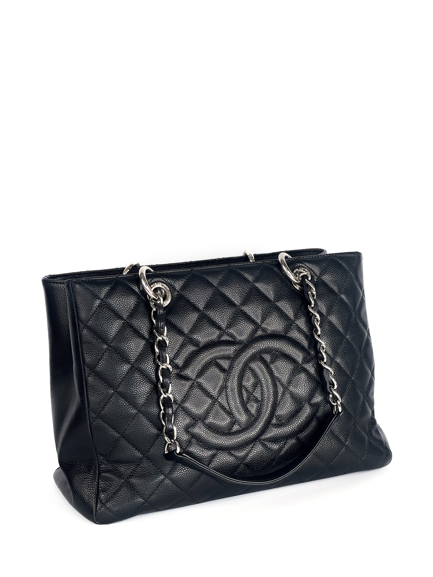 Chanel Grand Shopping Tote (GST) Black Quilted Caviar Leather Silver Hardware