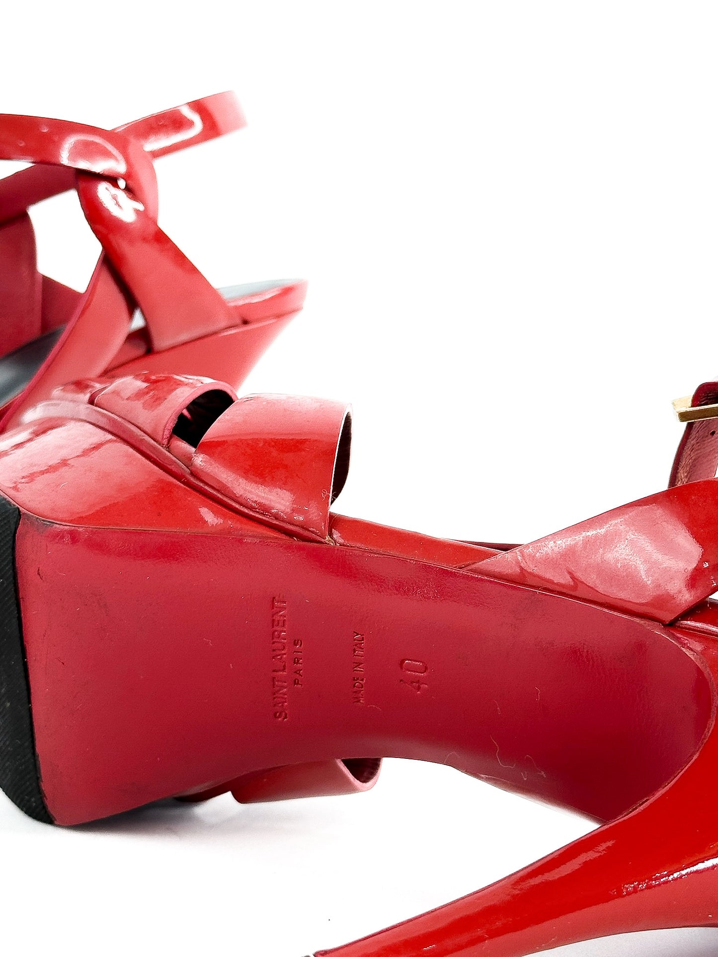 Saint Laurent Red Patent Leather Tribute Sandals Size 39 / 24.5 cm