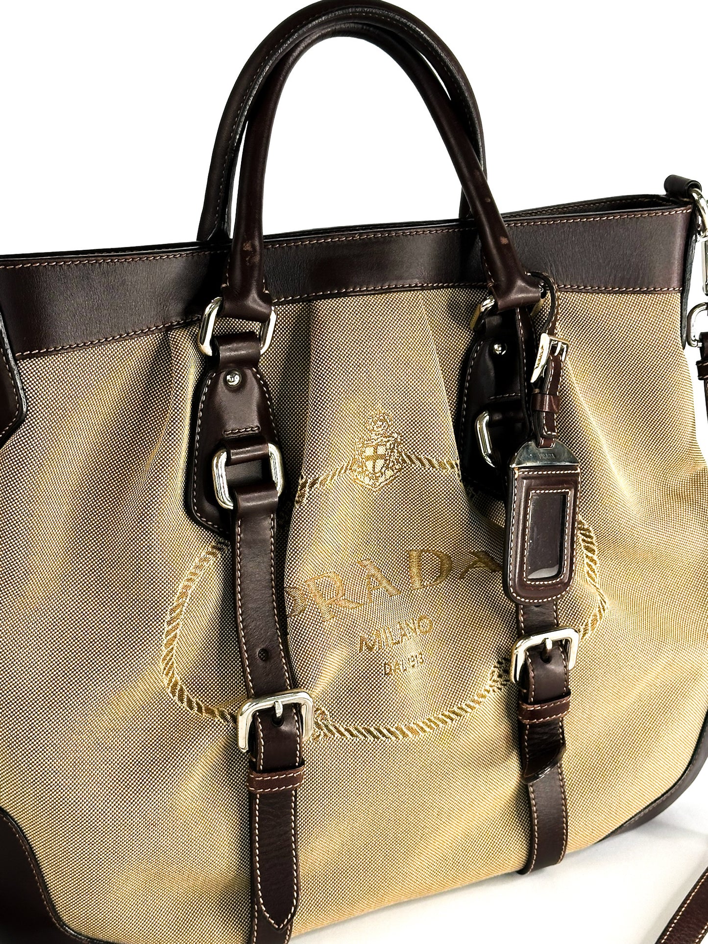 Prada Jacquard Two Way Tote Shoulder Bag