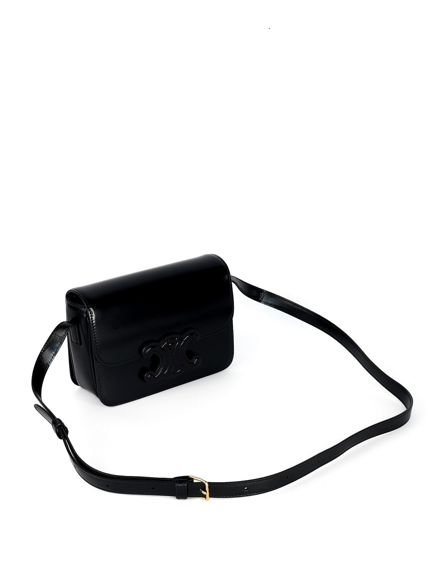 Celine Triomphe Leather Handbag In Black