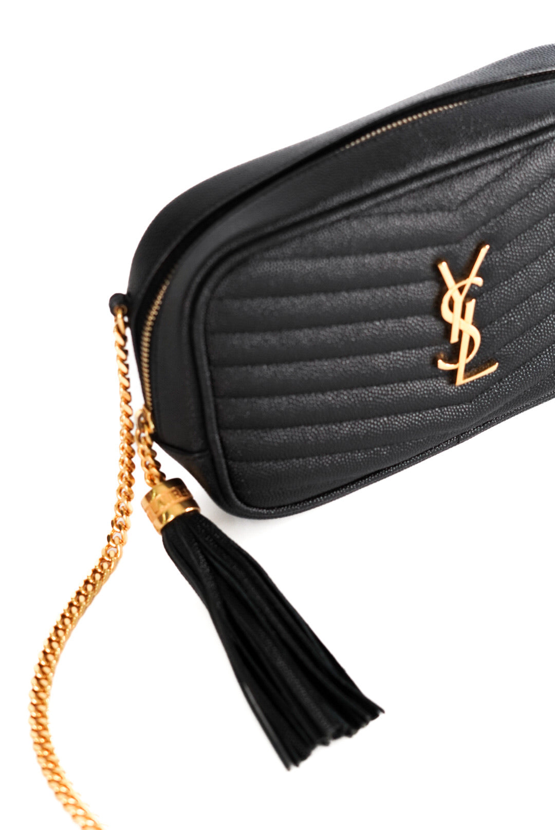 Saint Laurent Grain De Poudre Matelasse Monogram Mini Lou Camera Bag Black