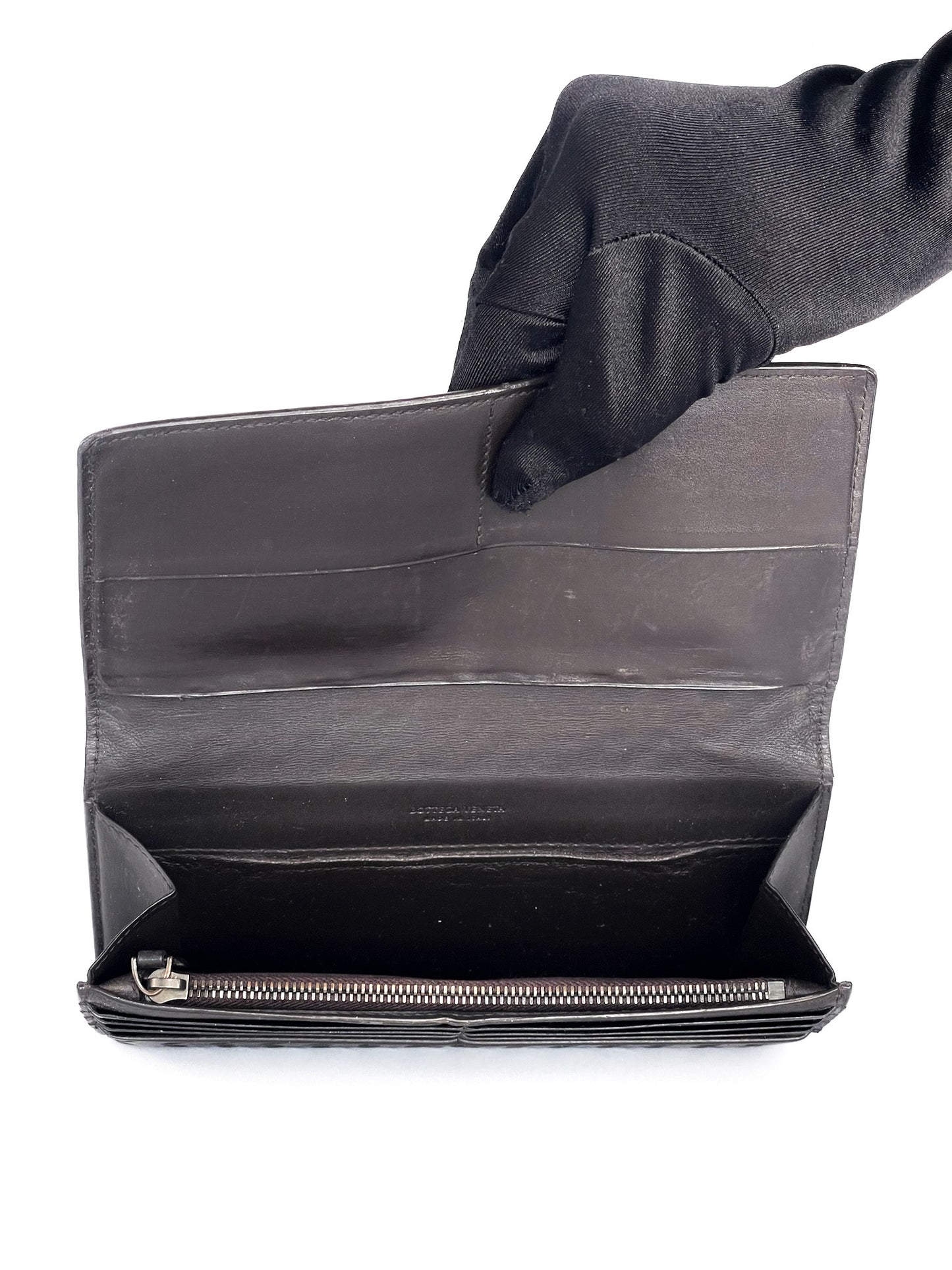 Bottega Veneta Black Intrecciato Leather Continental Wallet